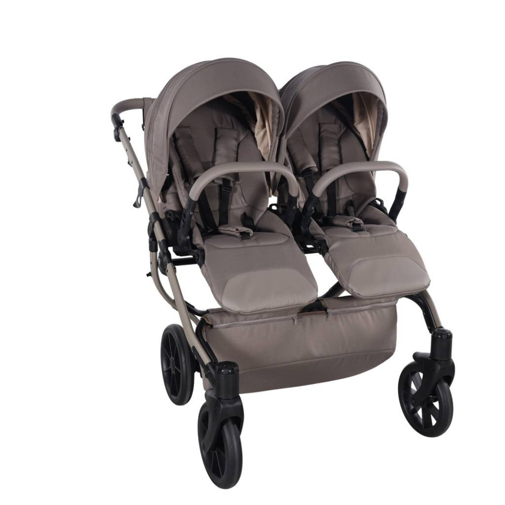 Junama Duo V4 - wózek bliźniaczy 2w1 dla bliźniąt i rodzeństwa rok po roku, tylko 78 cm szerokości, składane gondole • Taupe Cappuccino