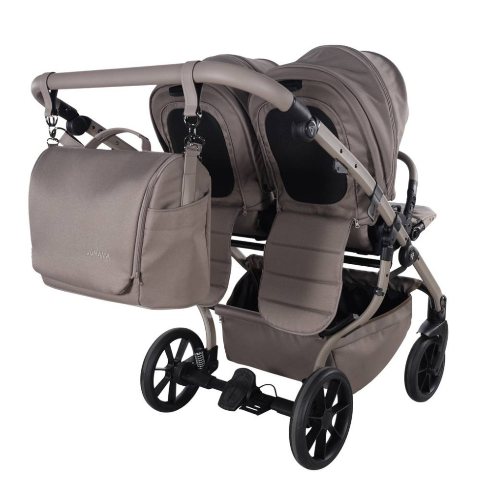 Junama Duo V4 - wózek bliźniaczy 2w1 dla bliźniąt i rodzeństwa rok po roku, tylko 78 cm szerokości, składane gondole • Taupe Cappuccino