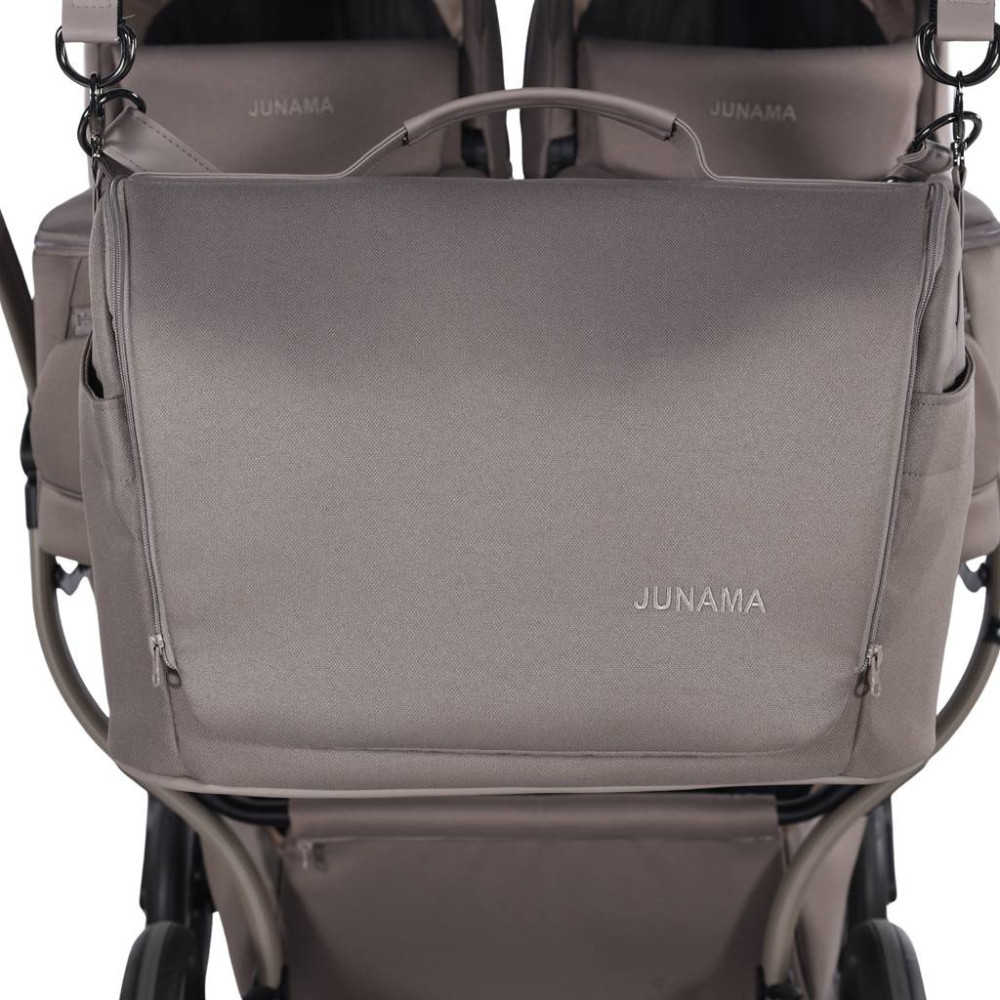 Junama Duo V4 - wózek bliźniaczy 2w1 dla bliźniąt i rodzeństwa rok po roku, tylko 78 cm szerokości, składane gondole • Taupe Cappuccino