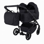 Junama Duo V4 - wózek bliźniaczy 2w1 dla bliźniąt i rodzeństwa rok po roku, tylko 78 cm szerokości, składane gondole • Black