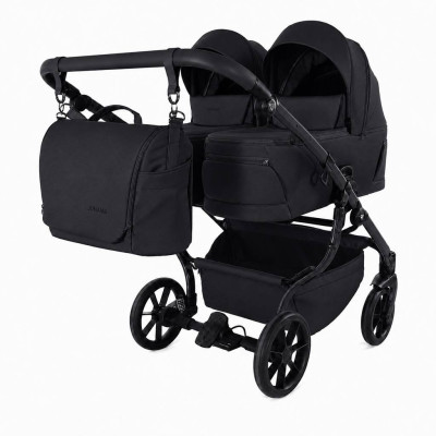 Junama Duo V4 - коляска для двійні 2в1 для близнюків і погодок, лише 78 см завширшки, складані люльки • Black