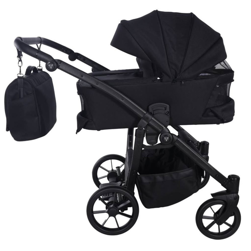 Junama Duo V4 - wózek bliźniaczy 2w1 dla bliźniąt i rodzeństwa rok po roku, tylko 78 cm szerokości, składane gondole • Black