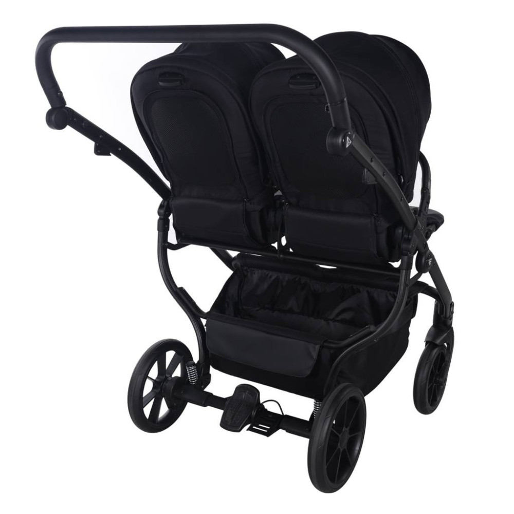 Junama Duo V4 - wózek bliźniaczy 2w1 dla bliźniąt i rodzeństwa rok po roku, tylko 78 cm szerokości, składane gondole • Black