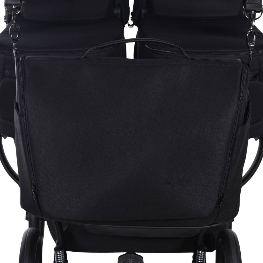 Junama Duo V4 - wózek bliźniaczy 2w1 dla bliźniąt i rodzeństwa rok po roku, tylko 78 cm szerokości, składane gondole • Black