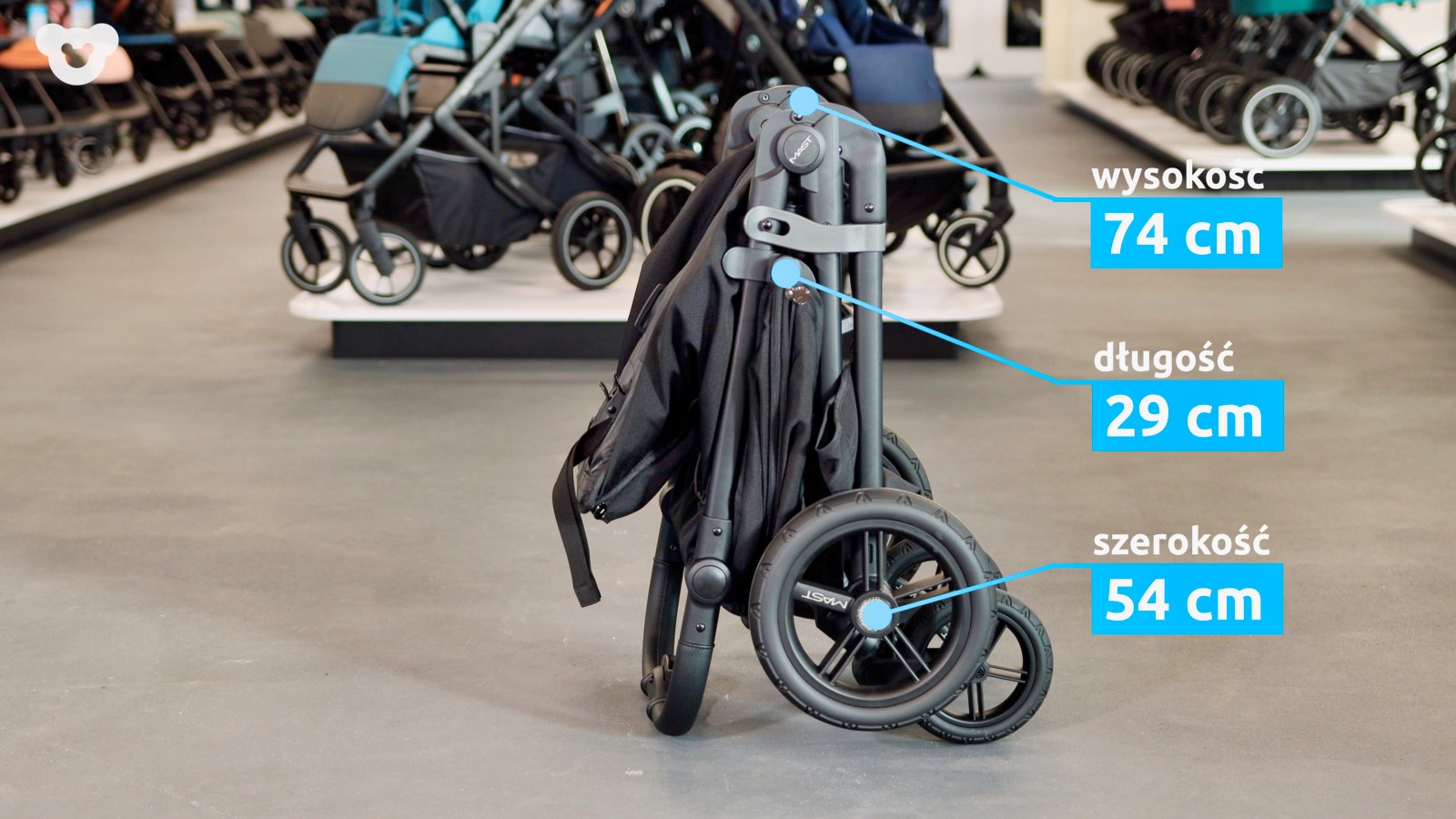 Wymiary po złożeniu Mast M4x wózek spacerowy