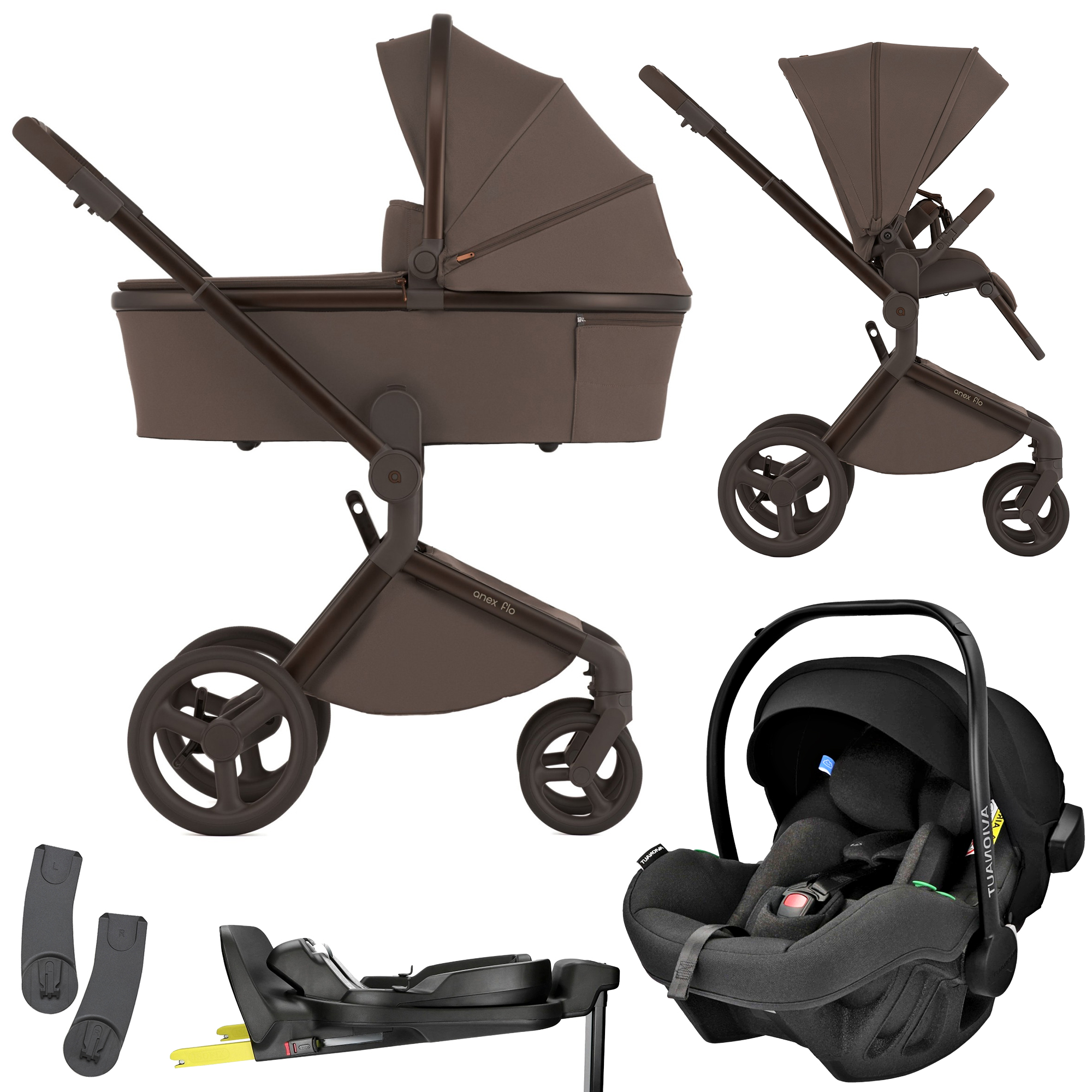 Anex Flo 4в1 комплект дитяча коляска з автокріслом, поворотною
