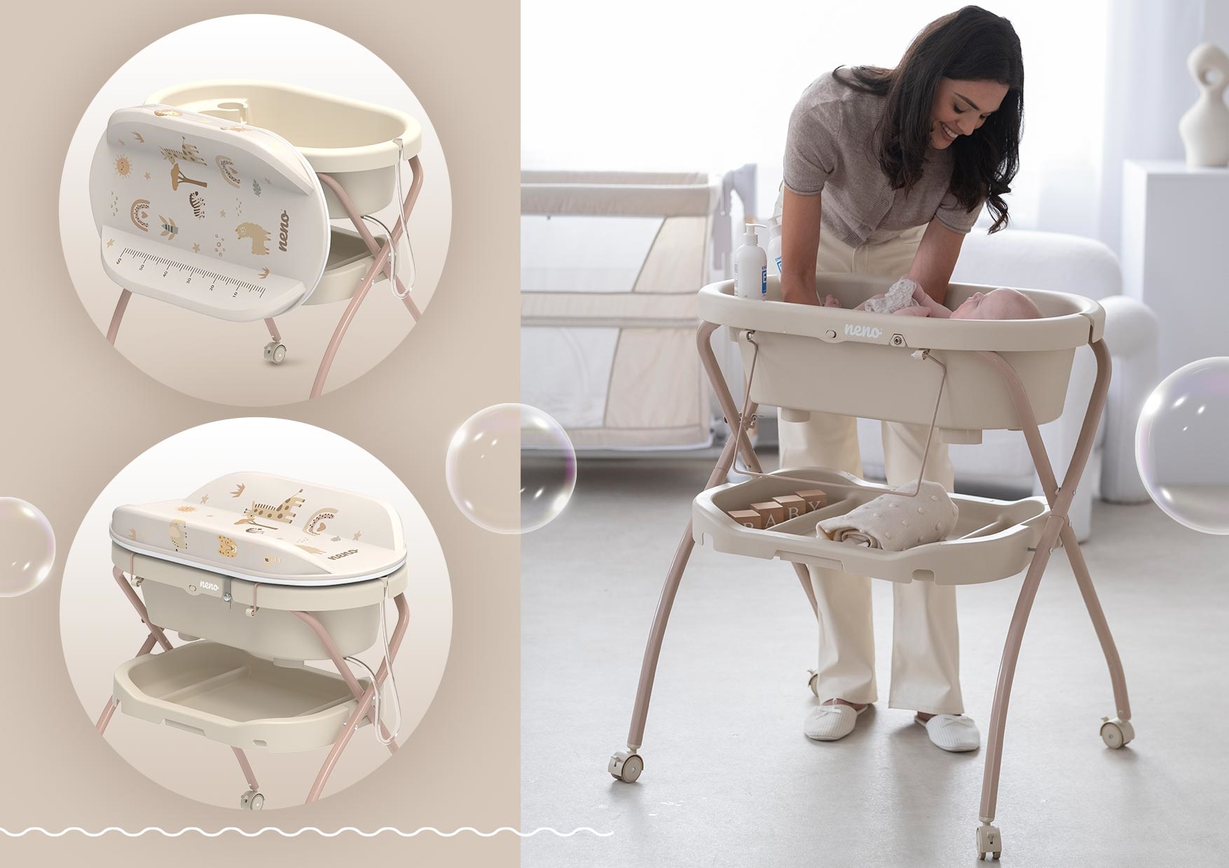 Wanienka dla dzieci ze stelażem i przewijakiem 2w1 Neno Breza