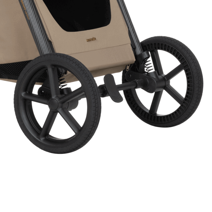 Miękka amortyzacja, Carrello Bravo Carbon 2026 CRL-5530 - wózek spacerowy całoroczny z lampką LED, ulepszona amortyzacja, magnetyczne zapięcie pasów, rączka teleskopowa • Lumber Grey