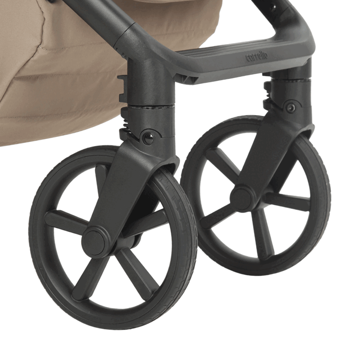 Większe koła, Carrello Bravo Carbon 2026 CRL-5530 - wózek spacerowy całoroczny z lampką LED, ulepszona amortyzacja, magnetyczne zapięcie pasów, rączka teleskopowa • Tropic Green