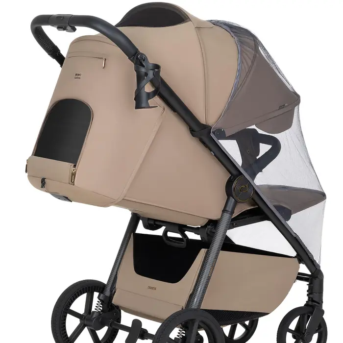 Moskitiera i okienko wentylacyjne, Carrello Bravo Carbon 2026 CRL-5530 - wózek spacerowy całoroczny z lampką LED, ulepszona amortyzacja, magnetyczne zapięcie pasów, rączka teleskopowa • Lumber Grey