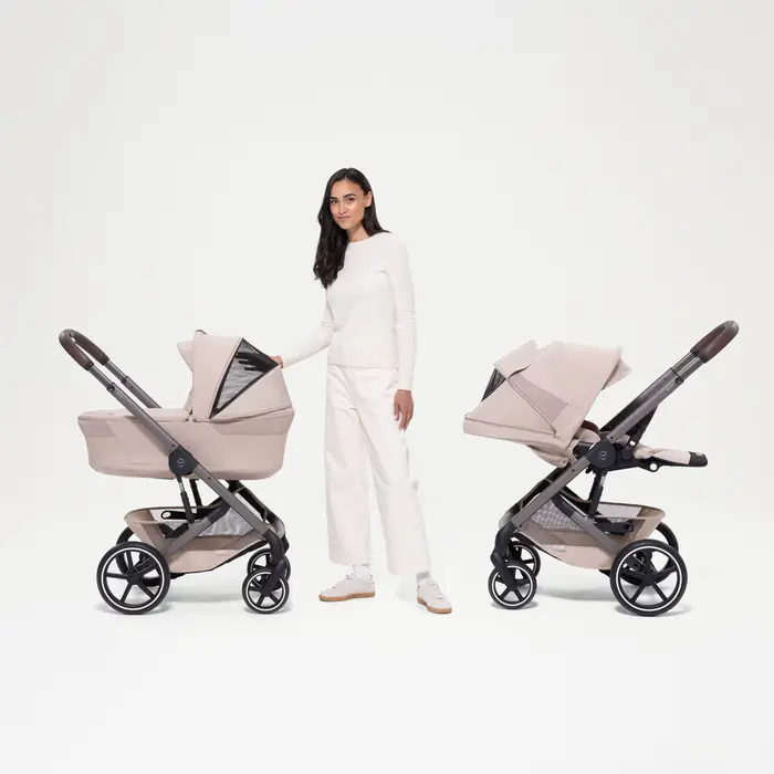 Budka XXL z filtrem UPF50+, Cybex Balios S Lux 2026 - wózek 2w1 ze składaną gondolą i odwracanym siedziskiem • Almond Beige