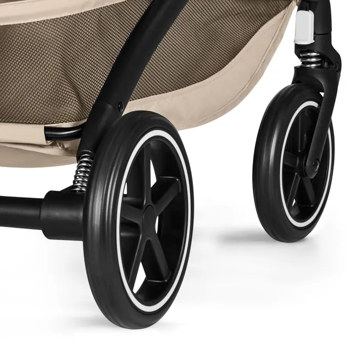 Zawieszenie wszystkich kół, Cybex Beezy 2026 - miejski wózek spacerowy z pozycją leżącą, składany jedną ręką • Almond Beige