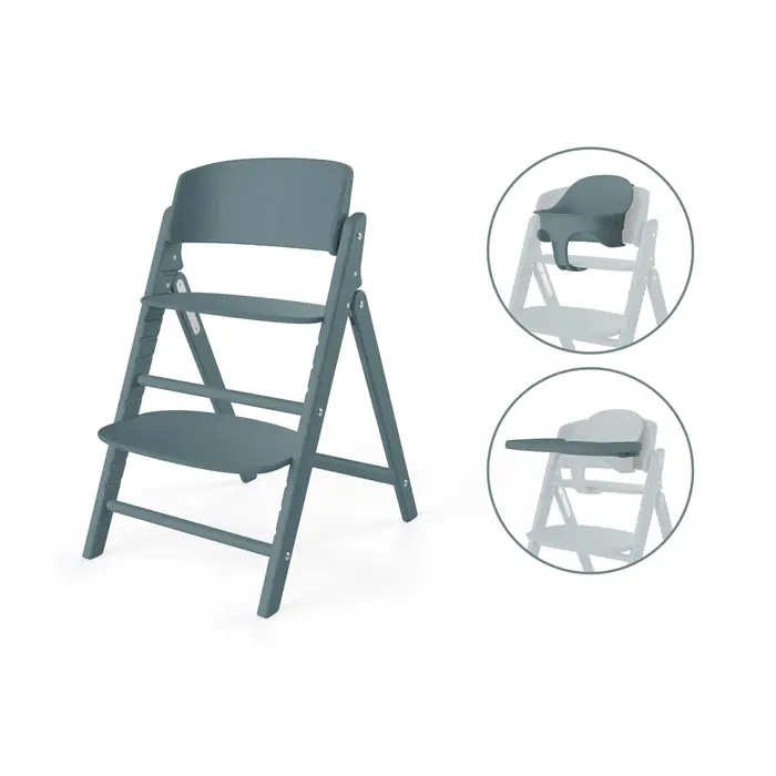 Dobrane kolory, Cybex Click & Fold 3-in-1 - składane krzesełko z drewna bukowego z Baby Setem i tacką, od 6. miesiąca życia, zestaw 3 w 1 • Stone Blue