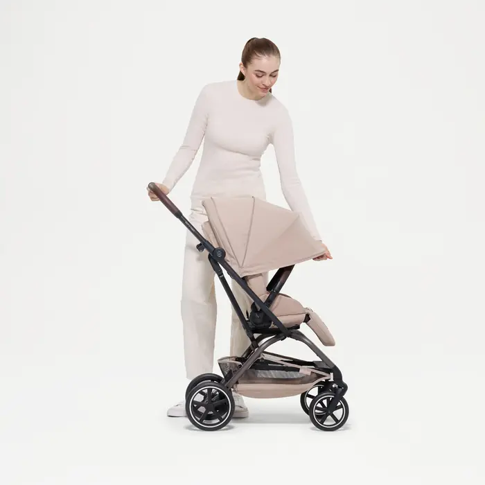 Budka XXL z filtrem UPF50+, Cybex Eezy S Twist+2 2026 - wózek spacerowy z obrotowym siedziskiem 360°, koła terenowe, składany jedną ręką • Almond Beige