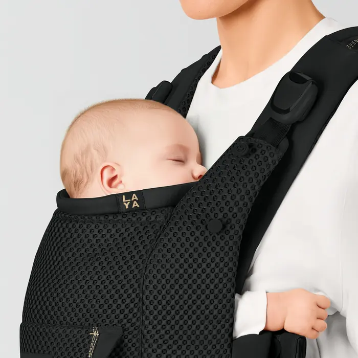 Wyściełane podparcie szyi, Cybex Laya - ergonomiczne nosidełko dla dzieci od urodzenia do ok. 3 lat, z kieszenią kangurka i odpinaną portmonetką, magnetyczne klamry • Almond Beige