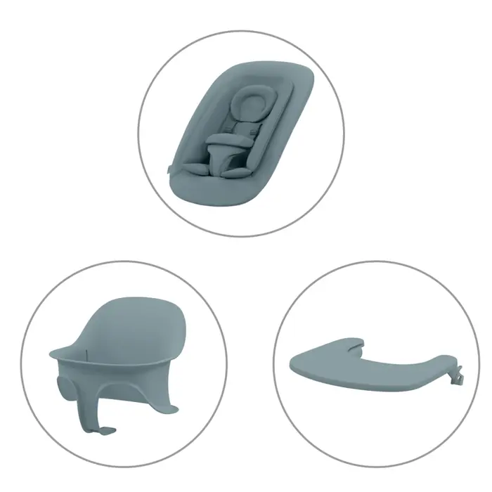 Bouncer, Baby Set i tacka, Cybex Lemo 4-in-1 - zestaw wysokiego krzesełka z Bouncerem, Baby Set i tacką, od urodzenia, regulacja jedną ręką bez narzędzi • Stone Blue