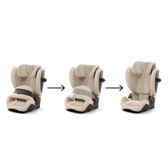 Dwa etapy, od 15 miesięcy do ok. 12 lat, Cybex Pallas G3 i-Size - fotelik samochodowy przodem do kierunku jazdy (15 mc - 12 lat / 76 - 150 cm), z osłoną przed uderzeniem, ISOFIX z Top Tether • Almond Beige Plus