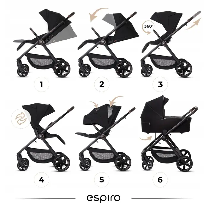 Dwustronne siedzisko spacerowe, Espiro Only - lekki wózek dziecięcy 2w1, potrójna wentylacja gondoli, teleskopowa rączka, dwustronne siedzisko • 519 Vanilla Beige