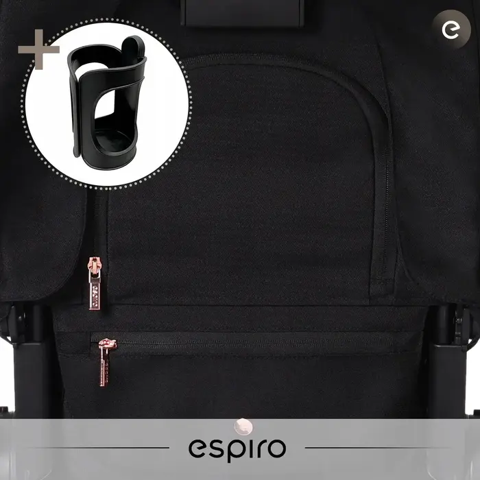 Uchwyt na kubek, torba i kosz, Espiro Only - lekki wózek dziecięcy 2w1, potrójna wentylacja gondoli, teleskopowa rączka, dwustronne siedzisko • 519 Vanilla Beige