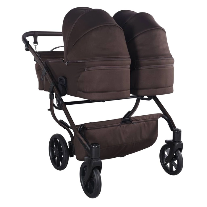 Wentylowane gondole od urodzenia, Junama Duo V4 - wózek bliźniaczy 2w1 dla bliźniąt i rodzeństwa rok po roku, tylko 78 cm szerokości, składane gondole • Chocolate