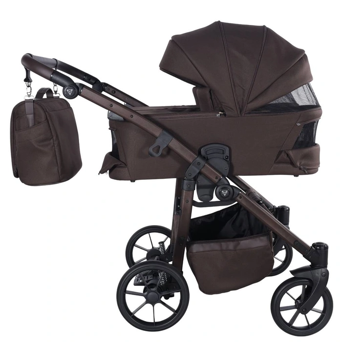 Cichy mechanizm budki, Junama Duo V4 - wózek bliźniaczy 2w1 dla bliźniąt i rodzeństwa rok po roku, tylko 78 cm szerokości, składane gondole • Chocolate