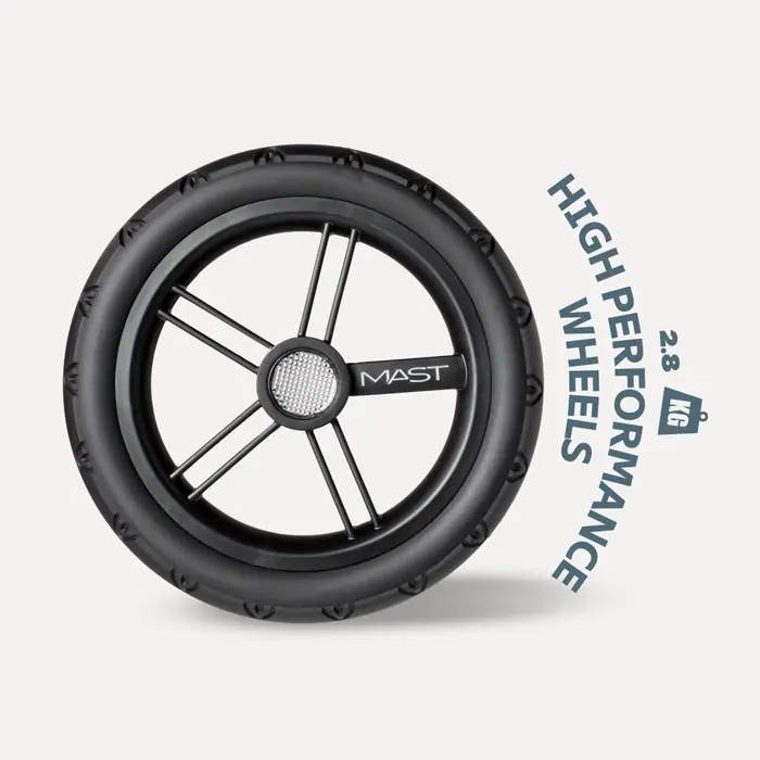 Koła High Performance, Mast M4x Plus - terenowy wózek spacerowy z kołami High Performance, amortyzacja czterech kół, rączka z wegańskiej skóry • Dark Grey