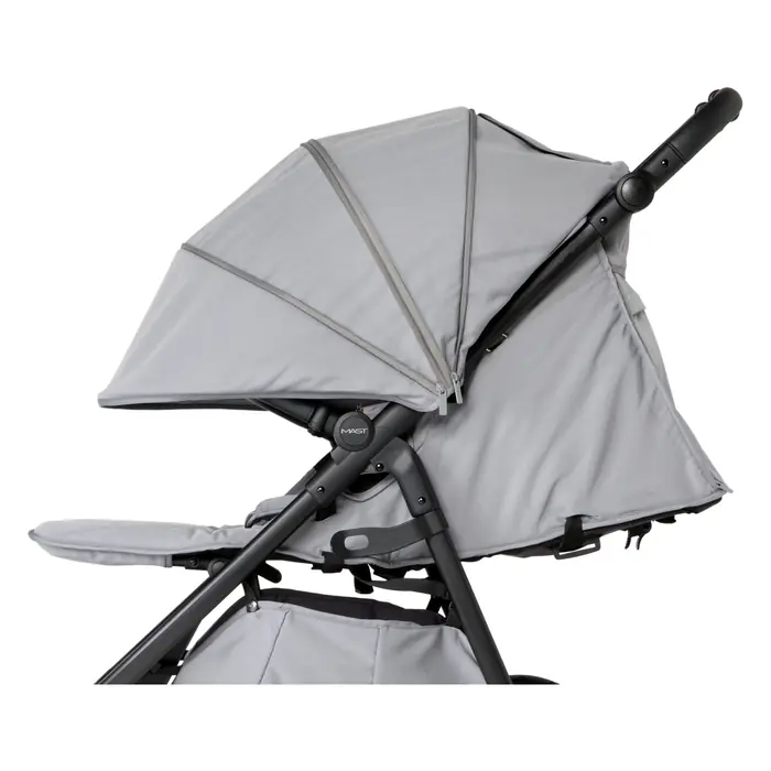 Duża budka z filtrem UPF 50+, Mast M4x Plus - terenowy wózek spacerowy z kołami High Performance, amortyzacja czterech kół, rączka z wegańskiej skóry • Dark Grey
