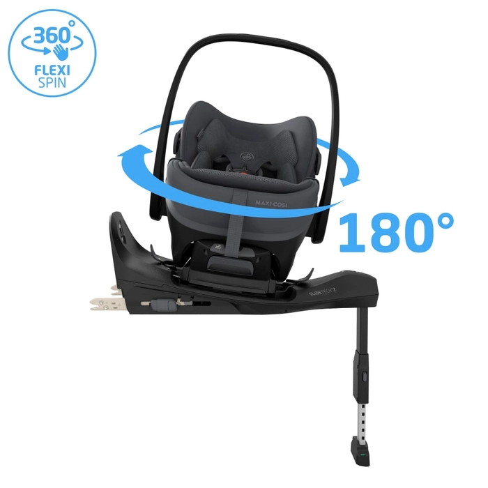 Obrót fotelika jedną ręką, Maxi Cosi Pebble Slide Pro z bazą FamilyFix Slide Pro Moon Graphite