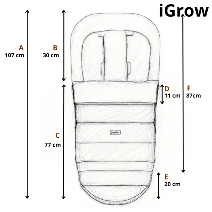 Wymiary, Zaffiro iGrow Nordico - regulowany śpiwór zimowy do wózka z wełną owczą Basic, 0-36 mc • Beige